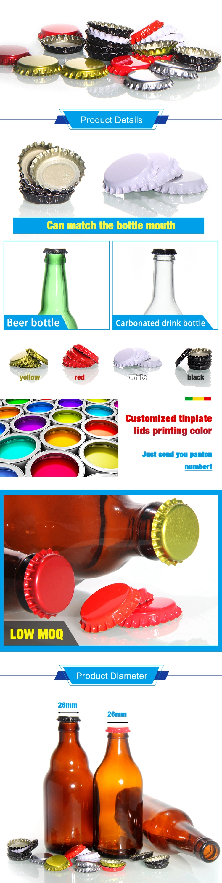 Factory Manufactured Wholesale Custom PVC-Free Beer Bottle Printing Metal Crown Cap